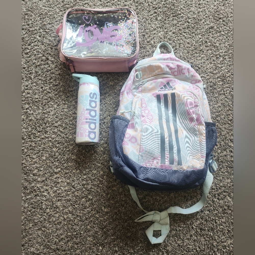 School backpack water bottle lunchbox